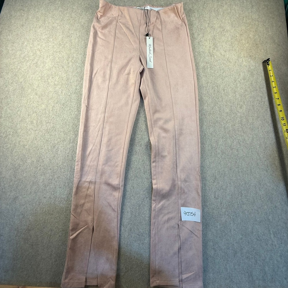 NWT Mustard Seed Womens Faux Suede Slim Slit Hem Pants Blush Pink High Rise Size